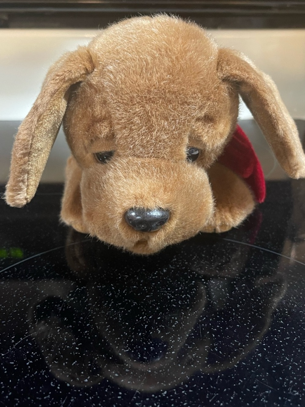 Vtg Russ Berrie Cadberry Brown Puppy Dog with Red Velvet Scarf Stuffed Animal 8”